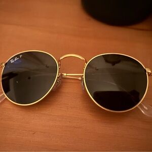 Ray-Ban Rb3447 Polarized Round Metal Sunglasses, Gold/Grey, 47 mm